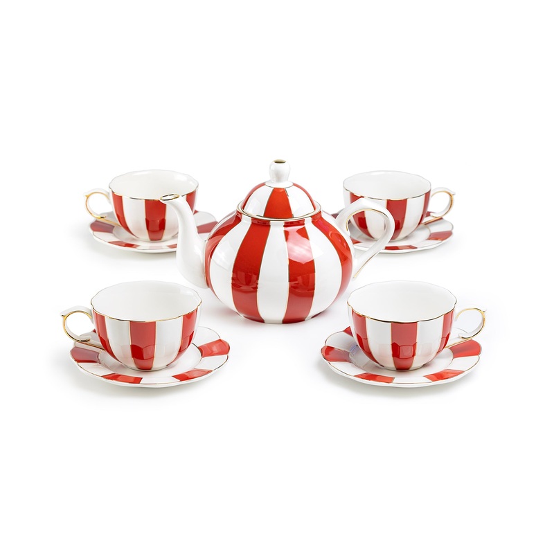 Red Carousel Fine Porcelain 11-Piece Tea Set