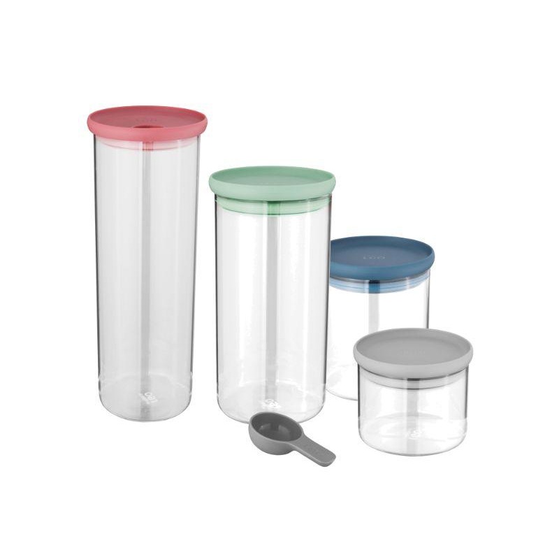BergHOFF Leo 5Pc Glass Food Container Set and Scoop, Multicolor