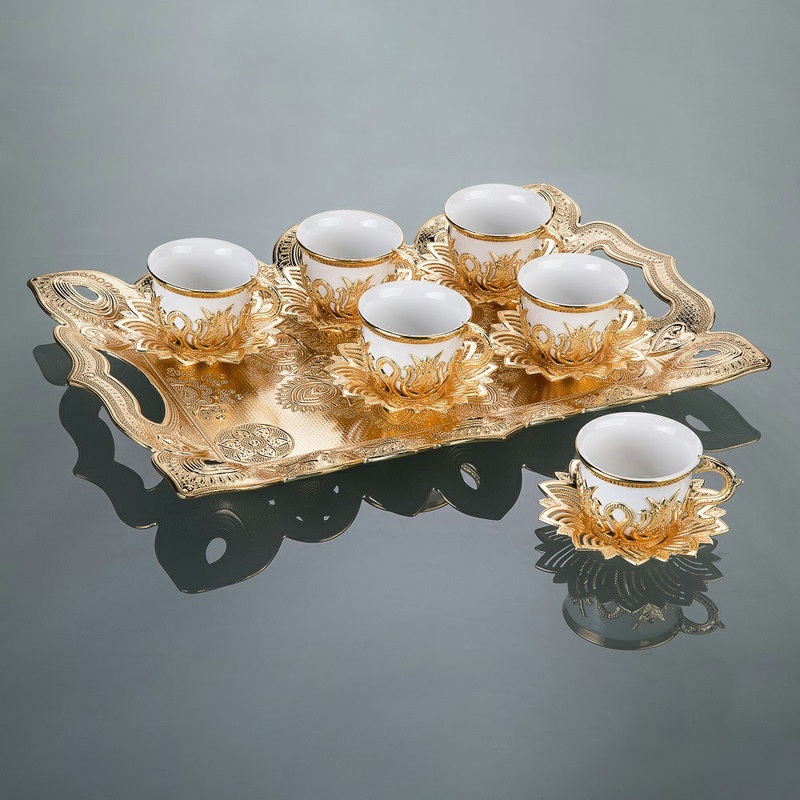 Fancy Turkish Coffee Cups Set for 6 People with Tray, 2.5 Oz