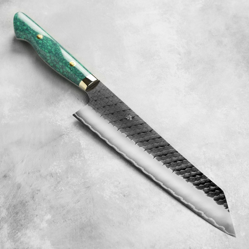 Nigara SG2 Kurouchi Tsuchime 9.4″ Kiritsuke, Green Turquoise