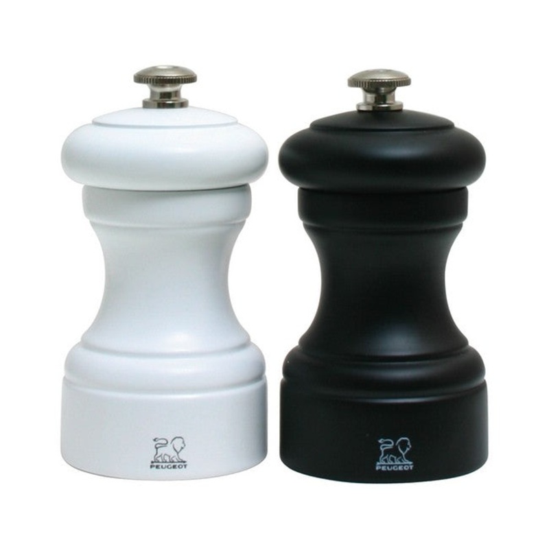Peugeot Bistro Black Matte Pepper & White Matte Salt Mill Set – 10cm/4″