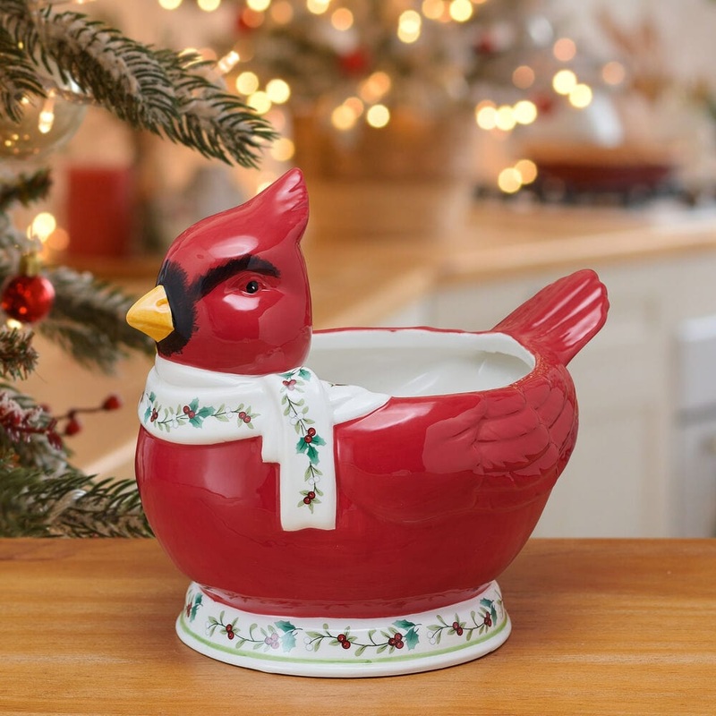 Winterberry Cardinal Candy Bowl
