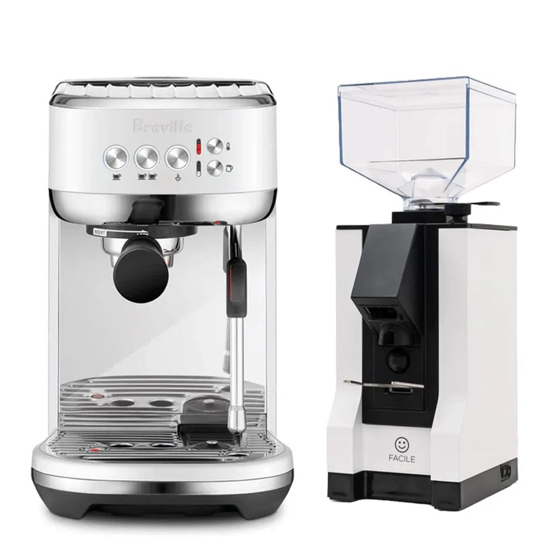 Breville The Bambino Plus Espresso Machine BES500SST (Sea Salt) and Eureka Facile Grinder Value Bundle