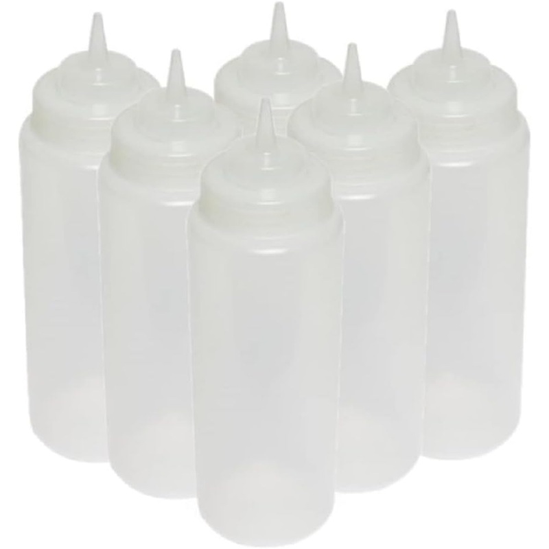 Set of 6 Squeeze Condiment Wide Mouth Dispensing Bottles – Plastic Squeeze Bottle for Sauces Spreads Ketchup Mustard Mayo Hot sauces and Olive oil