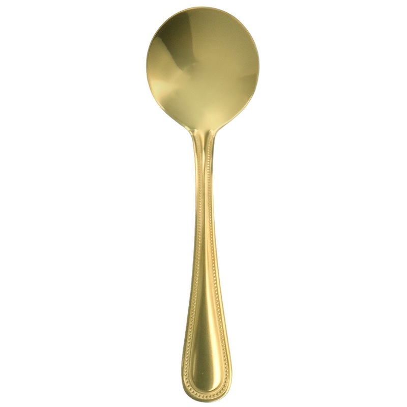 Walco G2712 Colgate 6 1/4″ 18/0 Gold Stainless Steel Heavy Weight Bouillon Spoon – 12/Pack