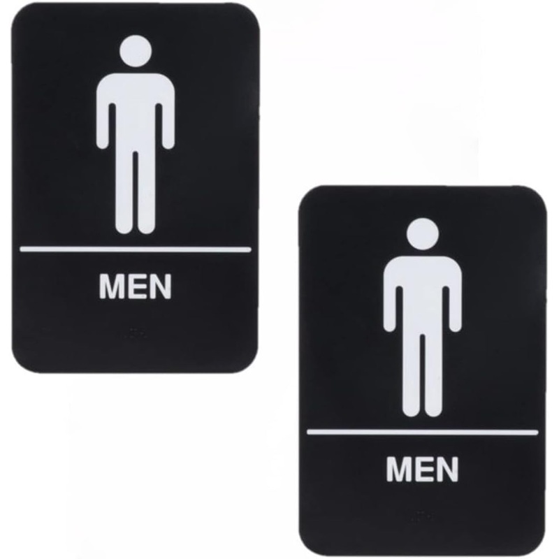 Set of 2 Men Restroom Sign with Braille 6″ x 9″ with Easy Peel Self-Adhesive White on Black Color- Bathroom Signs Waterproof Long-Lasting Self Adhesive for Indoor/Outdoor Home or Business Use