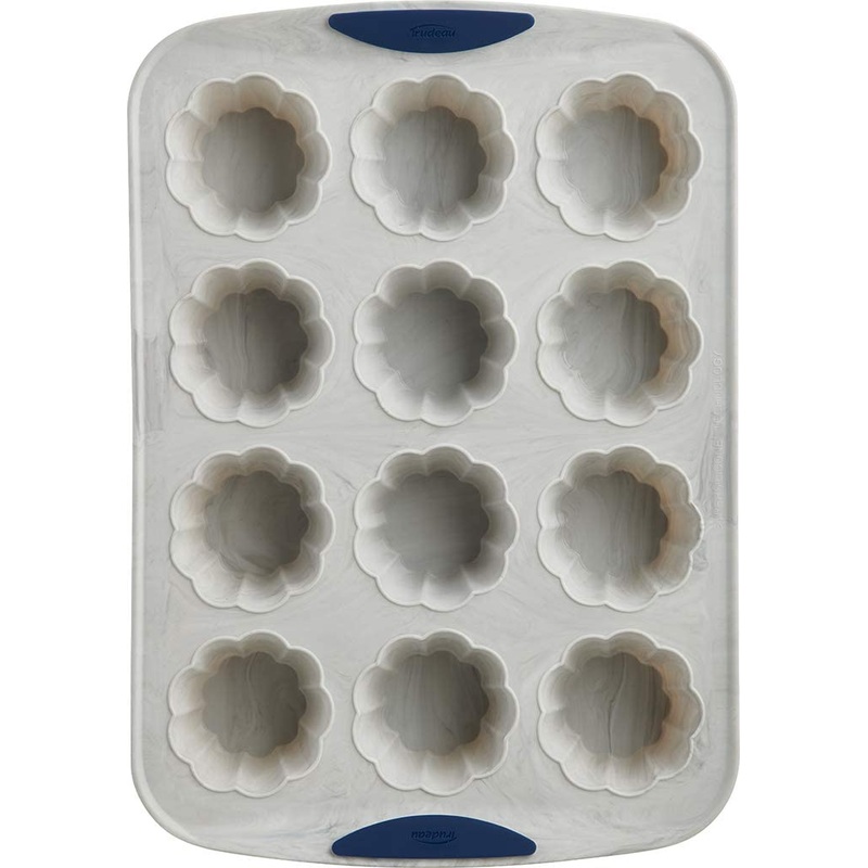 Trudeau 12 Cavity Silicone Flower Muffin Pans, Gray Marble, Set of 2