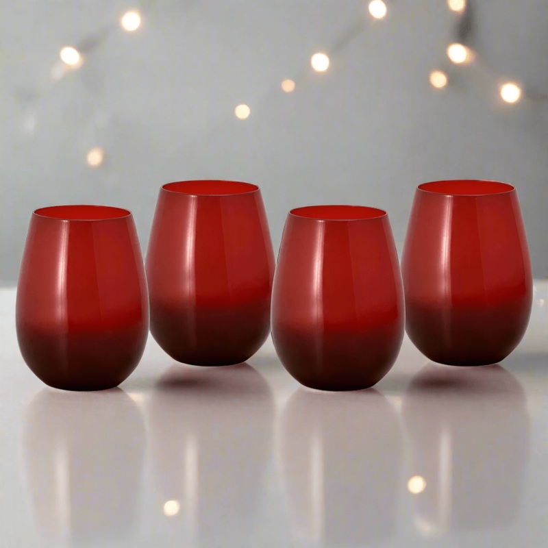 Winterberry Set of 4 Red Stemless Wine Glasses