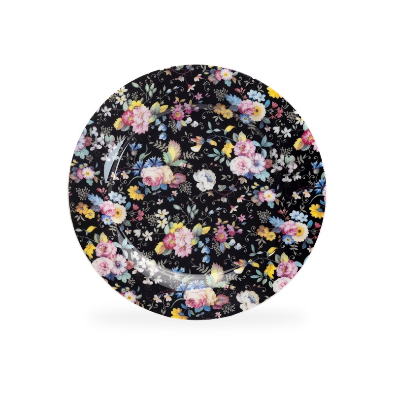 7.5″ Victorian Petite Rose Black Bone China Dessert Plate