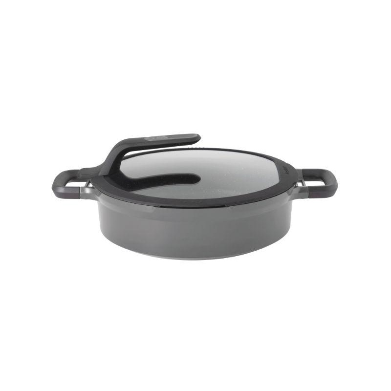 BergHOFF GEM 11″ Non-stick Two-Handled Saut Pan 4.9Qt., Glass Lid, Gray