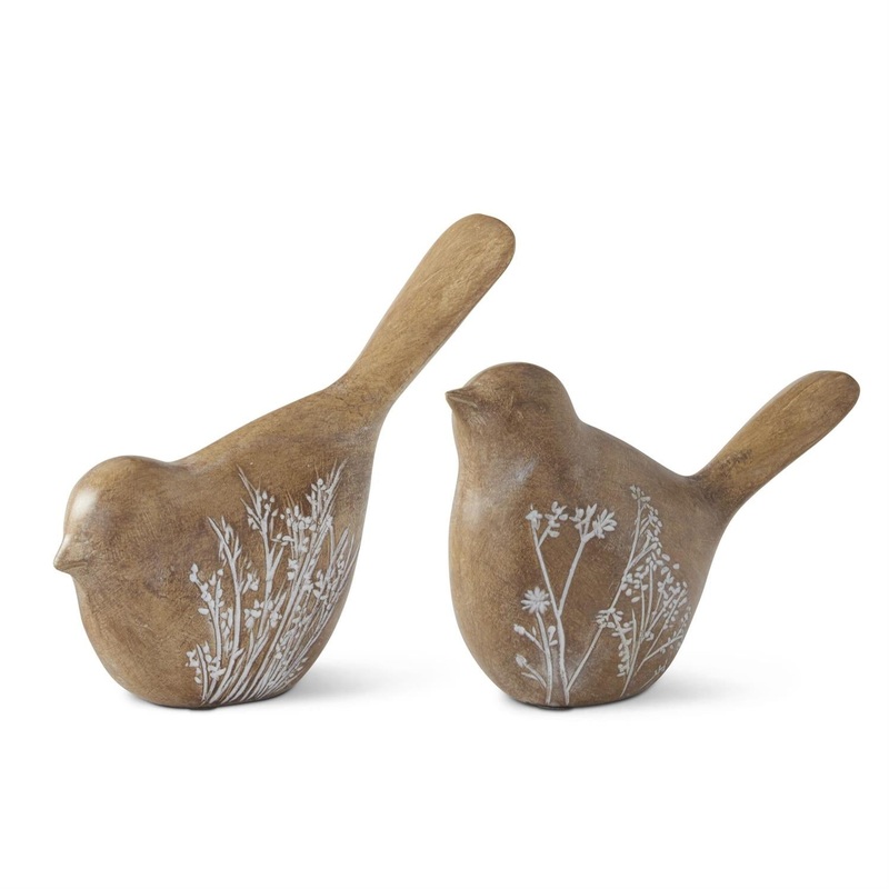 Brown Resin Flower Embossed Bird