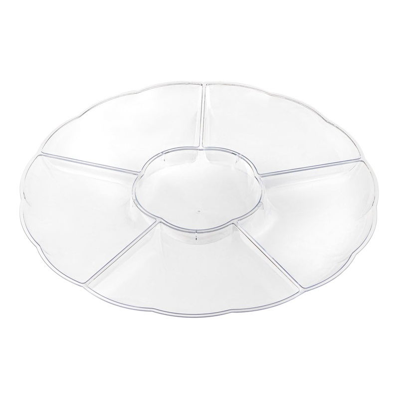 Clear Big 6-Partition Round Disposable Plastic Trays