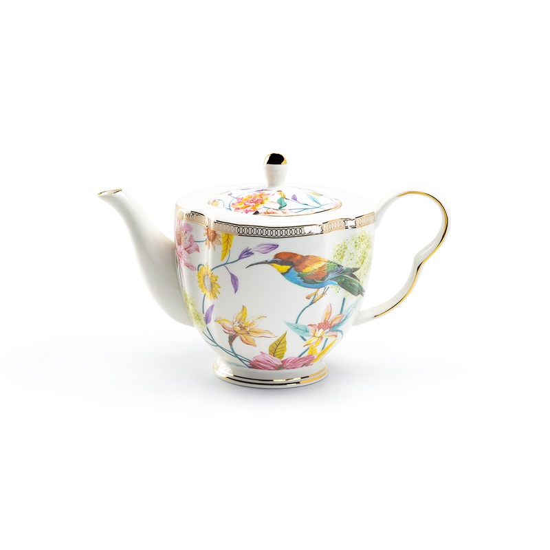 Spring Flowers with Hummingbird Fine Porcelain Teapot