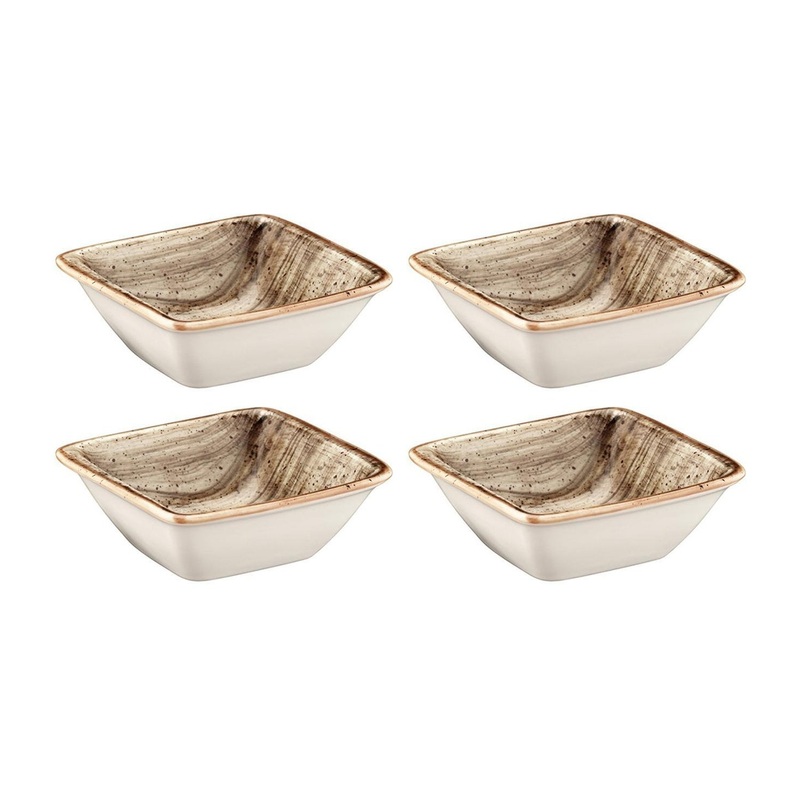 Terrain 3.5″ x 3.5″ x h:1.25″ 1 oz. Square Brown Porcelain Ramekin (Set of 4)