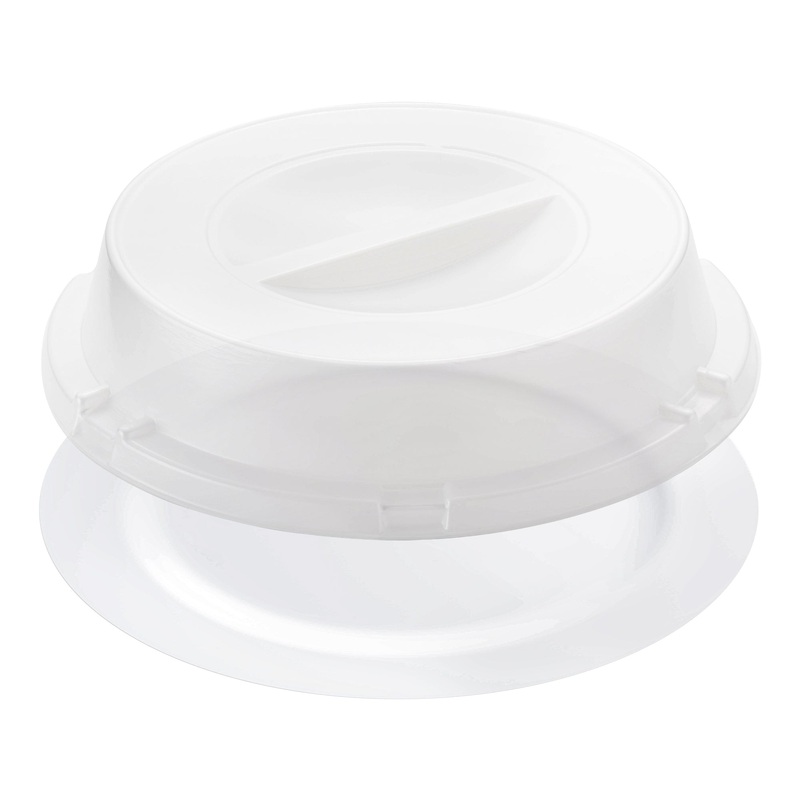 9″ Solid White Disposable Plastic Buffet Plates with Clear Dome Lids