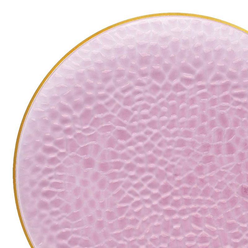 Clear Pink with Gold Rim Hammered Glass Disposable Plastic Dinner Plates (10.25″)