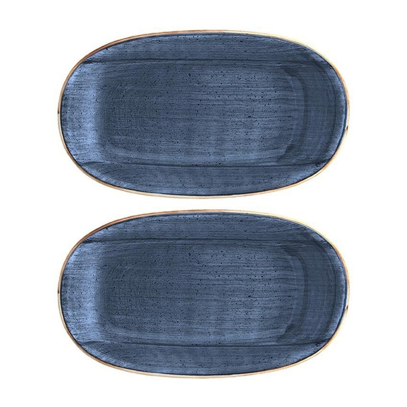 Dusk 7.5″ x 4.25″ x h:1″ Oval Blue Porcelain Platter (Set of 2)