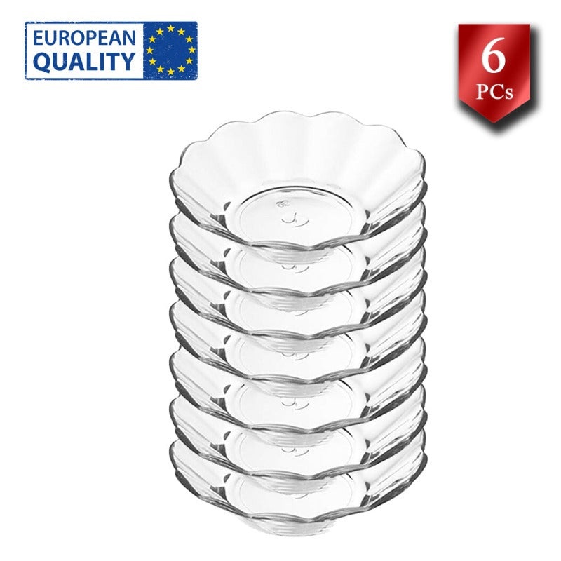 Pasabahce Tempo Flower Style Glass Teacup Saucers, 4.2 in (106 mm)