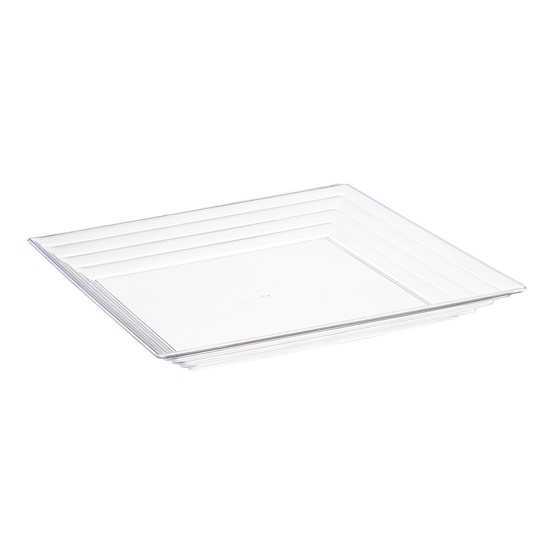 16″ x 16″ Clear Square with Groove Rim Plastic Serving Trays