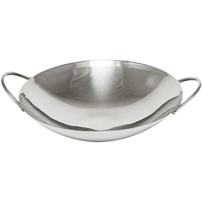 8 Stainless Steel Wok Dual- handled- Traditional Canton Style Round Bottom Wok for Kitchen Home Restaurant Cookware Chinese Wok Stir Fry Pans Traditional Woks Grilling Frying Steaming