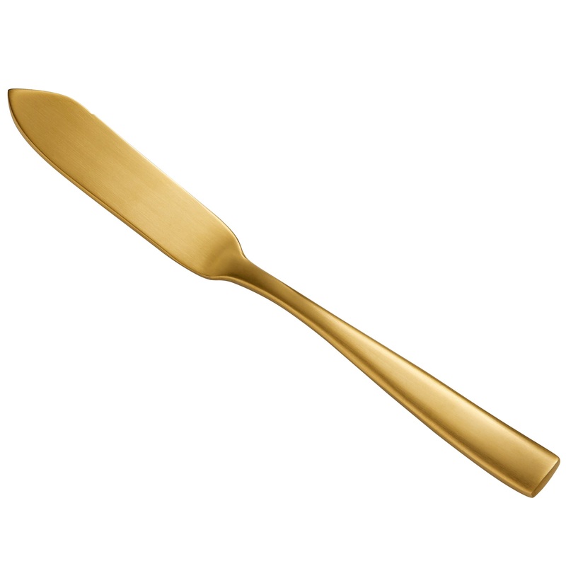 Bon Chef S3010GM Manhattan 6 1/4″ 18/10 Extra Heavy Weight Matte Gold Stainless Steel Butter Knife – 12/Pack
