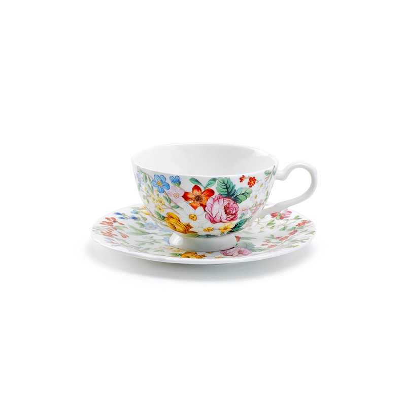 Lismore Rose Garden Bone China Tea Cup and Saucer