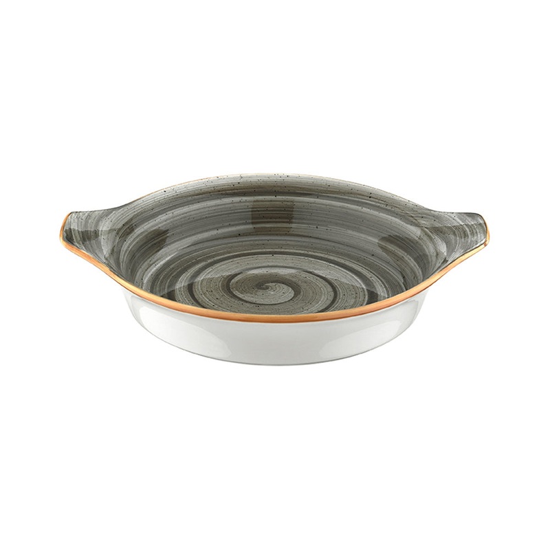 Space dia.9.75″ h:1.75″ 25 oz. Round Grey Porcelain Oven Dish