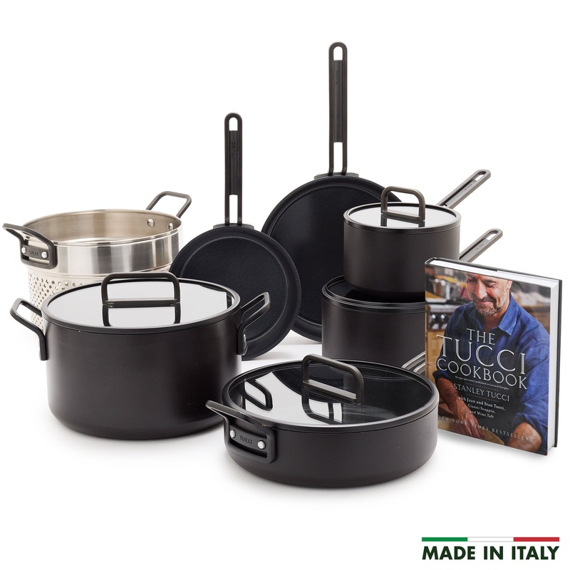 Stanley Tucci Ceramic Nonstick 11-Piece Cookware Set with The Tucci Cookbook | Milano Black