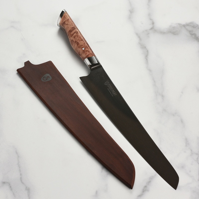 Steelport Carbon Steel 10″ Slicing Knife with Oregon Maple Magnetic Sheath
