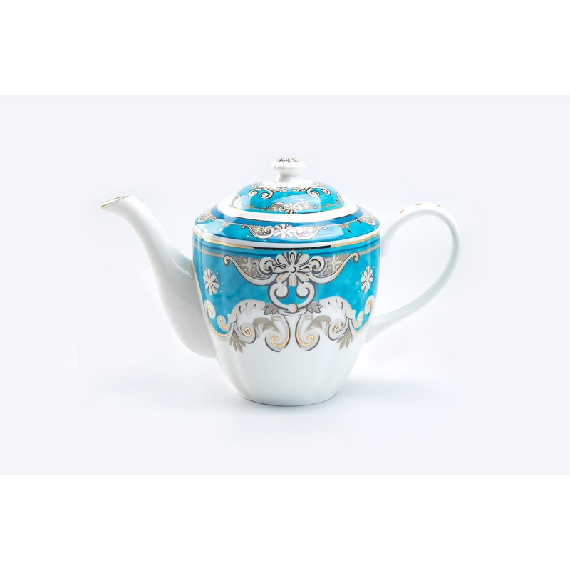 Venetian Blue Scroll Porcelain Teapot