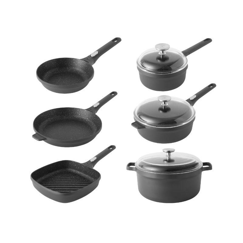 BergHOFF GEM 9Pc Non-stick Cast Aluminum Cookware Set, Black