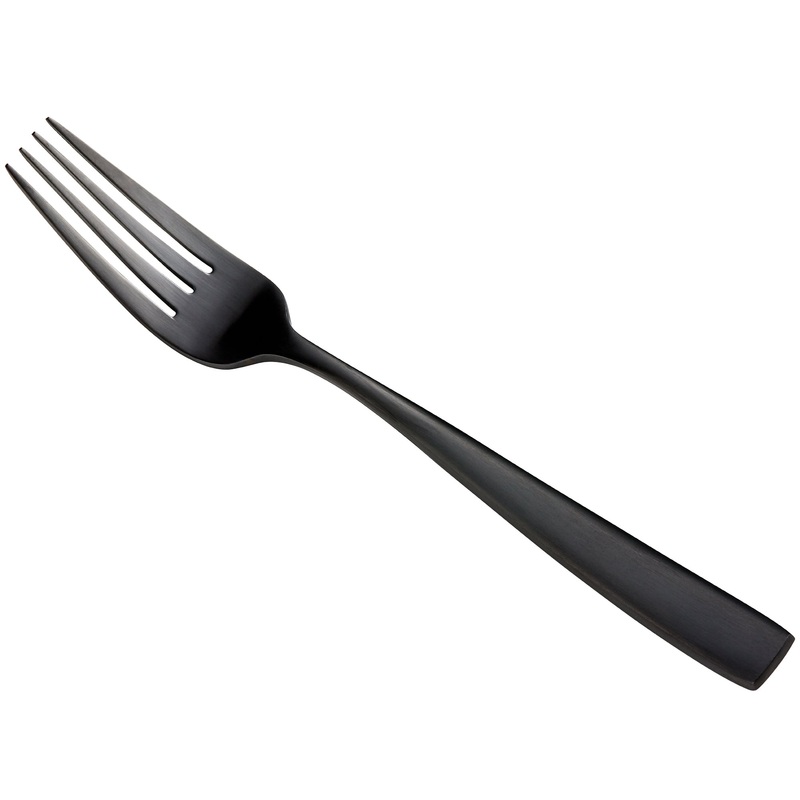 Bon Chef S3017BM Manhattan 8 3/8″ 18/10 Extra Heavy Weight Matte Black Stainless Steel European Dinner Fork – 12/Pack