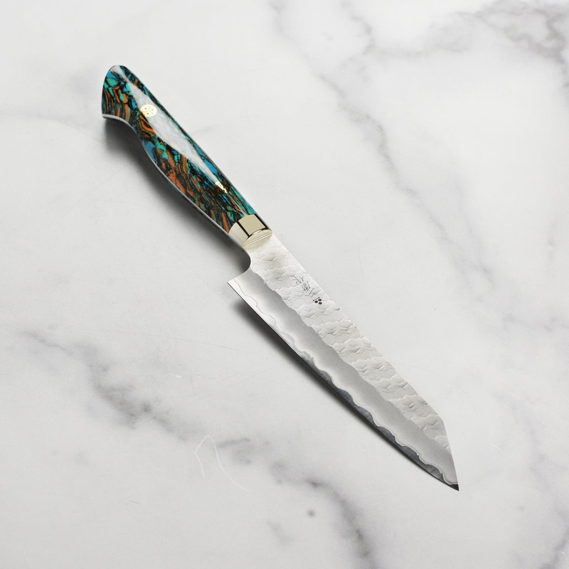 Nigara SG2 Migaki Tsuchime 5.9″ Kiritsuke Petty, Marbled Turquoise
