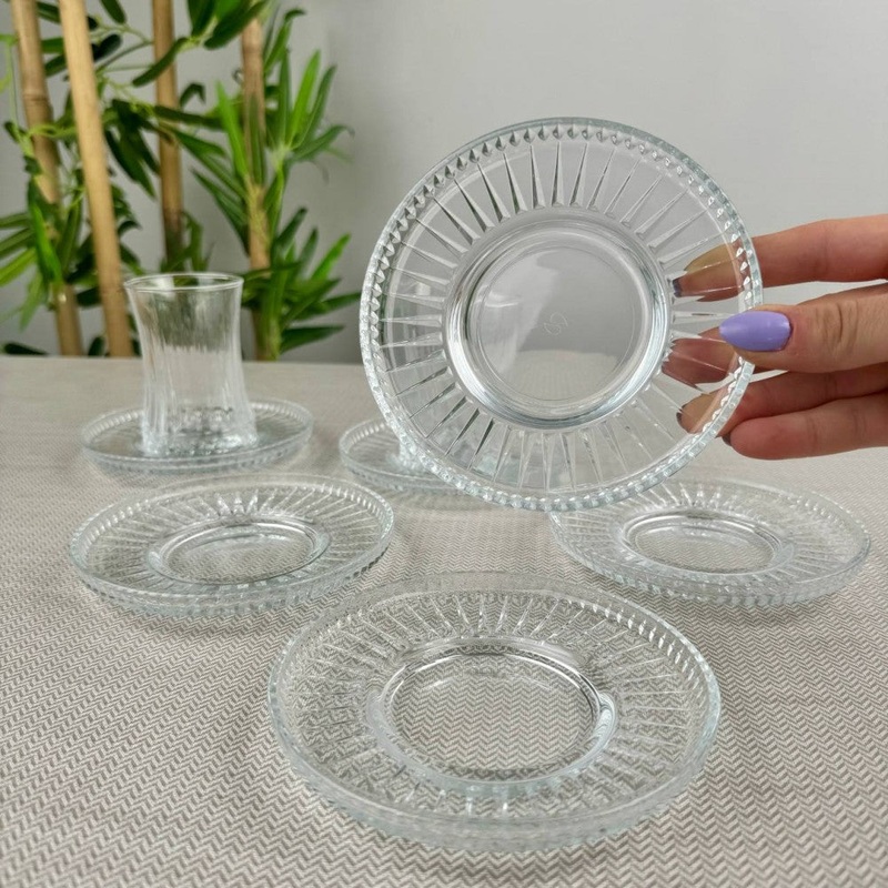 Pasabahce Elysia Turkish Tea Saucers, 5 inches, Turkish Tea Plate Set of 6- PB- 54771