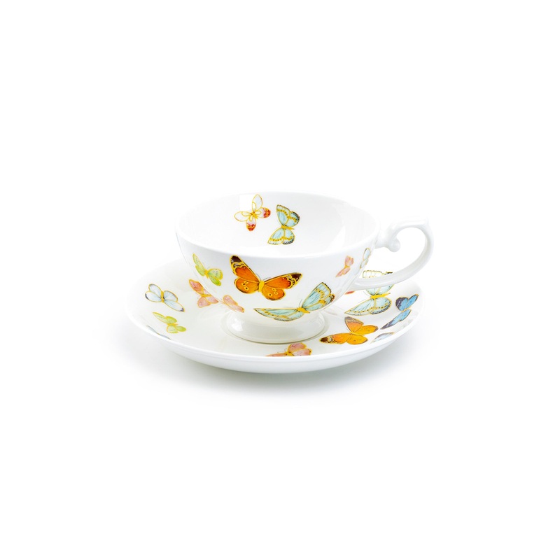 Spring Butterfly Bone China Tea Cup and Saucer