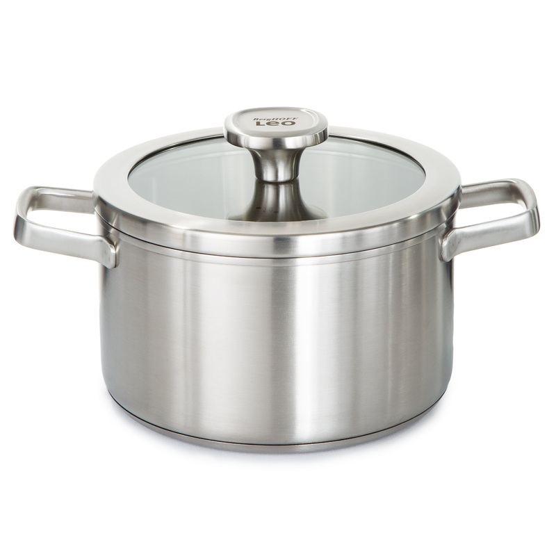 BergHOFF Leo Graphite Recycled 18/10 Stainless Steel Stockpot 8″, 3.6qt. With Glass Lid