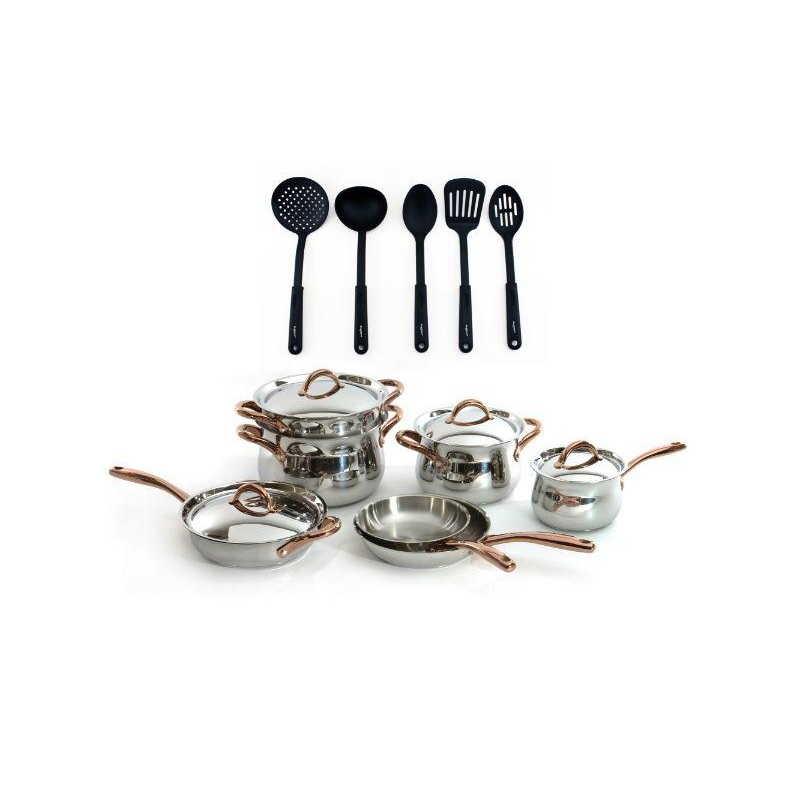 BergHOFF Ouro Gold 16Pc 18/10 Stainless Steel Cookware Set with SS Lids