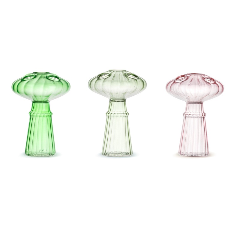 Green Glass Mushroom Multi Hole Arranging Vases