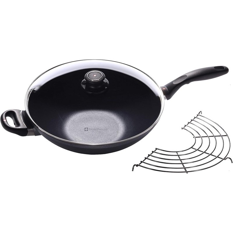 Swiss Diamond – 12.5″ Induction Wok w/Rack & Glass Lid