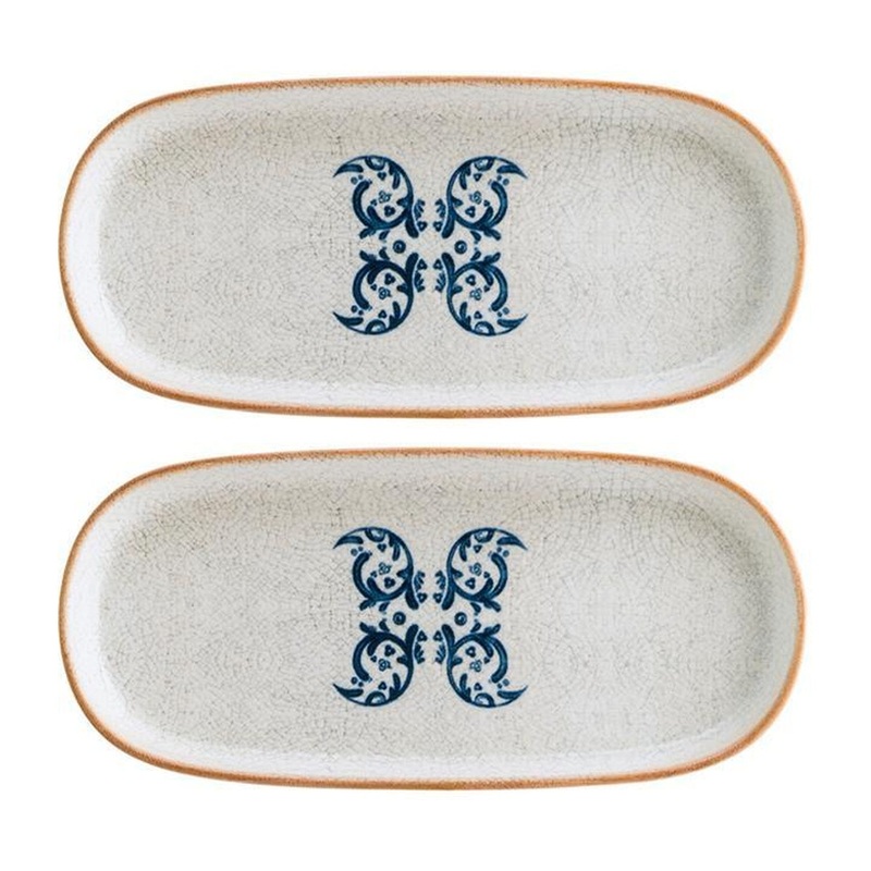 Viento 8.5″ x 4″ x h:0.75″ Oval Decorated Porcelain Platter (Set of 2)