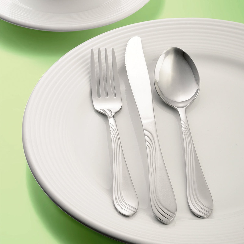 World Tableware Brandware 148 030 Riva 7 3/8″ 18/0 Stainless Steel Medium Weight Dinner Fork – 12/Pack