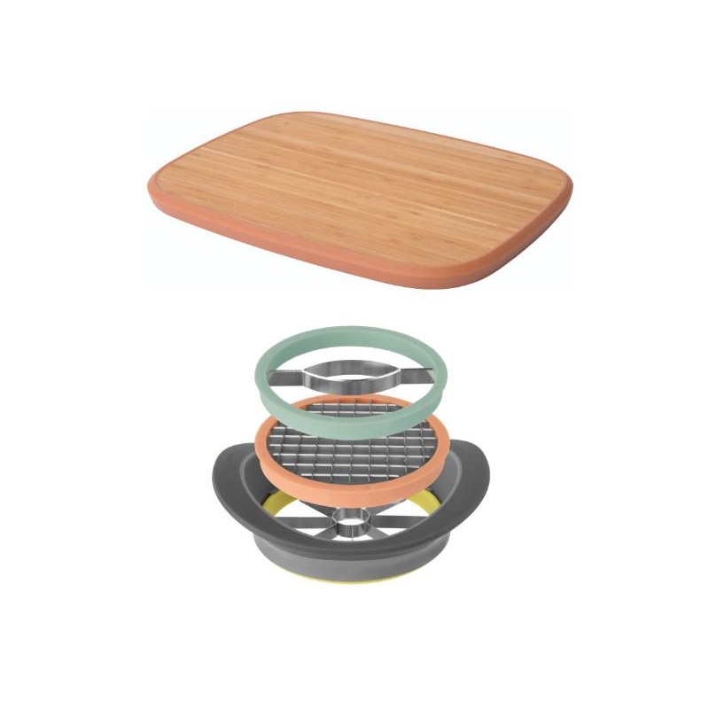 BergHOFF Leo All-in-One Slicer, 14.5″ Bamboo Cutting Board, Interchangeble Blades