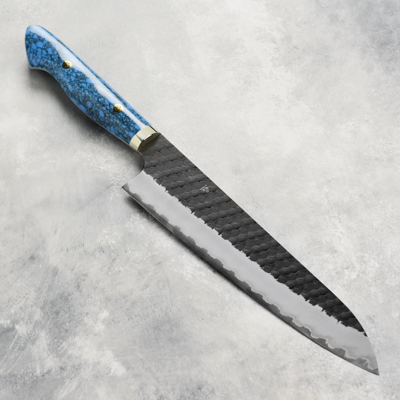Nigara SG2 Kurouchi Tsuchime 9.4″ Gyuto, Blue Turquoise