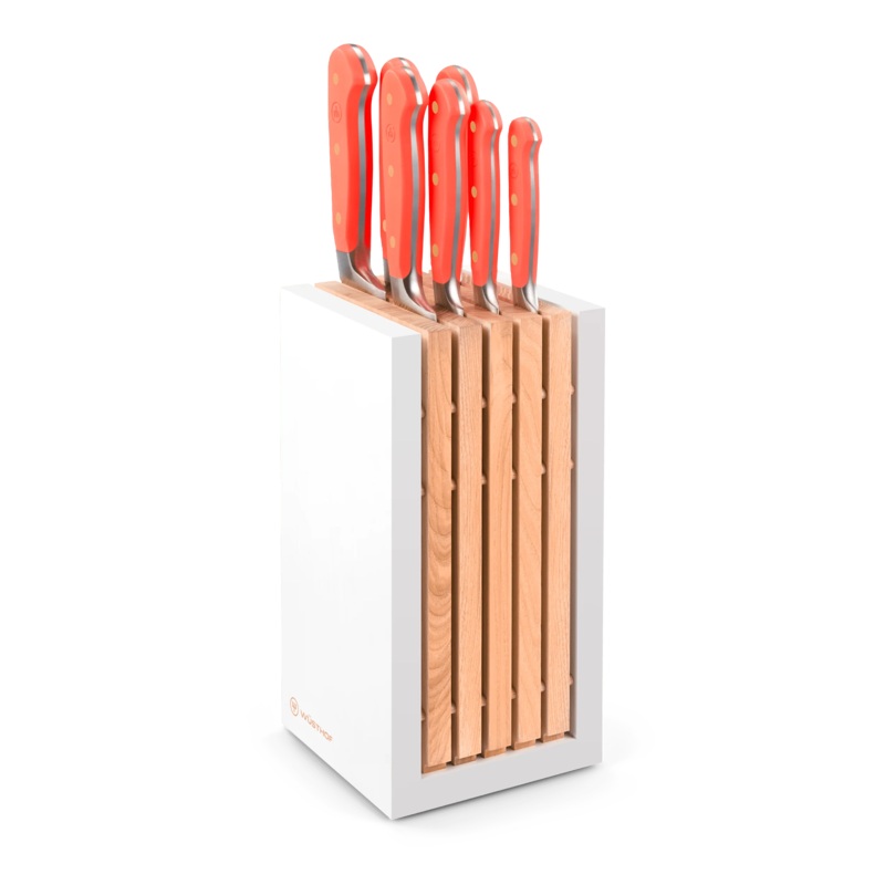 Wusthof Classic Coral Peach – 8 Pc. Knife Block Set, White- Personalized Engraving Available