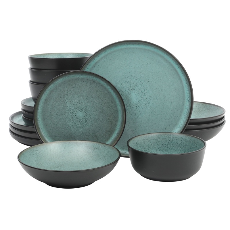 Gibson Elite Tribeca Loft 16-Piece Dinnerware Set  Matte Reactive Glaze Stoneware, Double Bowl Round Plates and Bowls  Modern Rustic Tableware for 4, Dishwasher & Microwave Safe