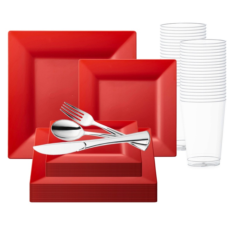 Red Square Plastic Wedding Value Set