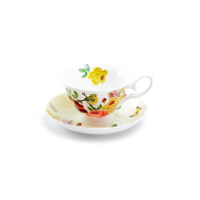 Yellow Rose Garden Bone China Tea Cup and Saucer