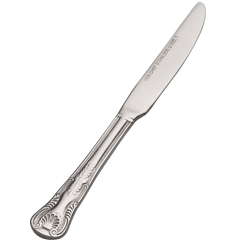 Bon Chef S2717 Kings 6 7/8″ 13/0 Stainless Steel European Size Solid Handle Butter Knife – 12/Pack