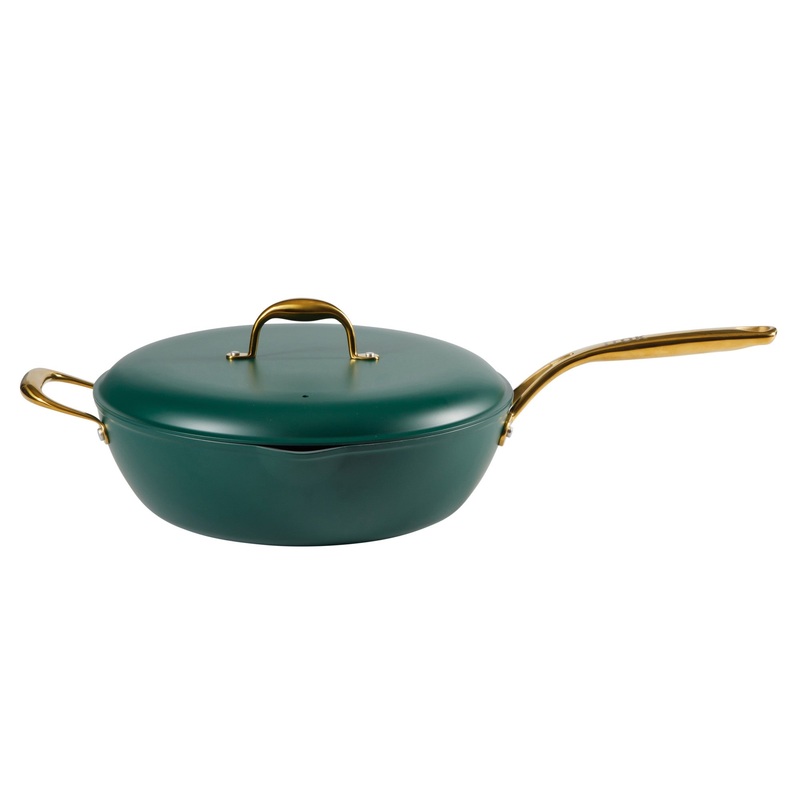 Frok 13″  Frying Pan Wok Skillet 4MM Thick Quick Heat Aluminum Cookware W/ Aluminum Lid Set W/ Premium PFA Free Ceramic Nonstick Interior & Heat Resistant Exterior – Induction