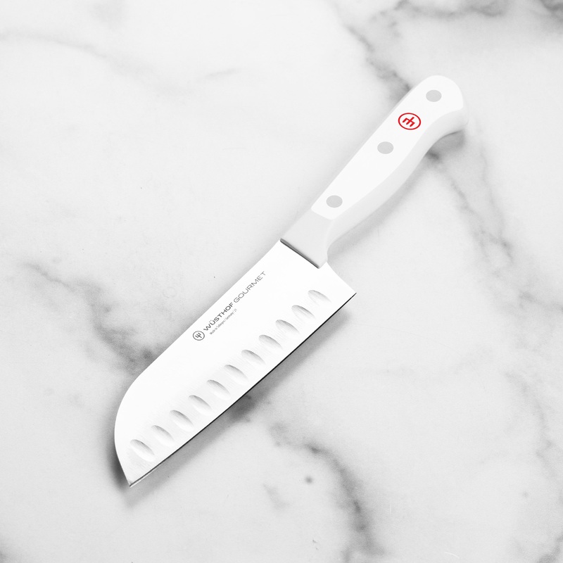 Wusthof Gourmet 5″ Hollow Edge Santoku Knife, White Handle